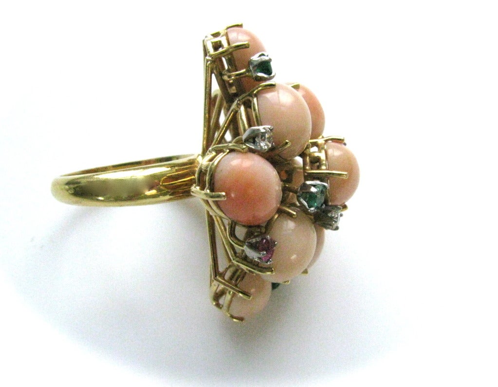 Women's A Coral and Gemstone Cocktail Ring c1960