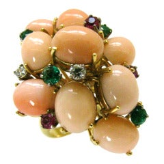 A Coral and Gemstone Cocktail Ring c1960