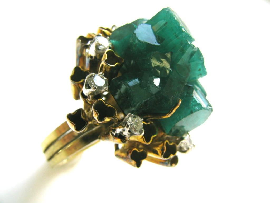 Chatham Man Made Emerald and Gold Cocktail Ring c1960 In Excellent Condition In Cincinnati, OH