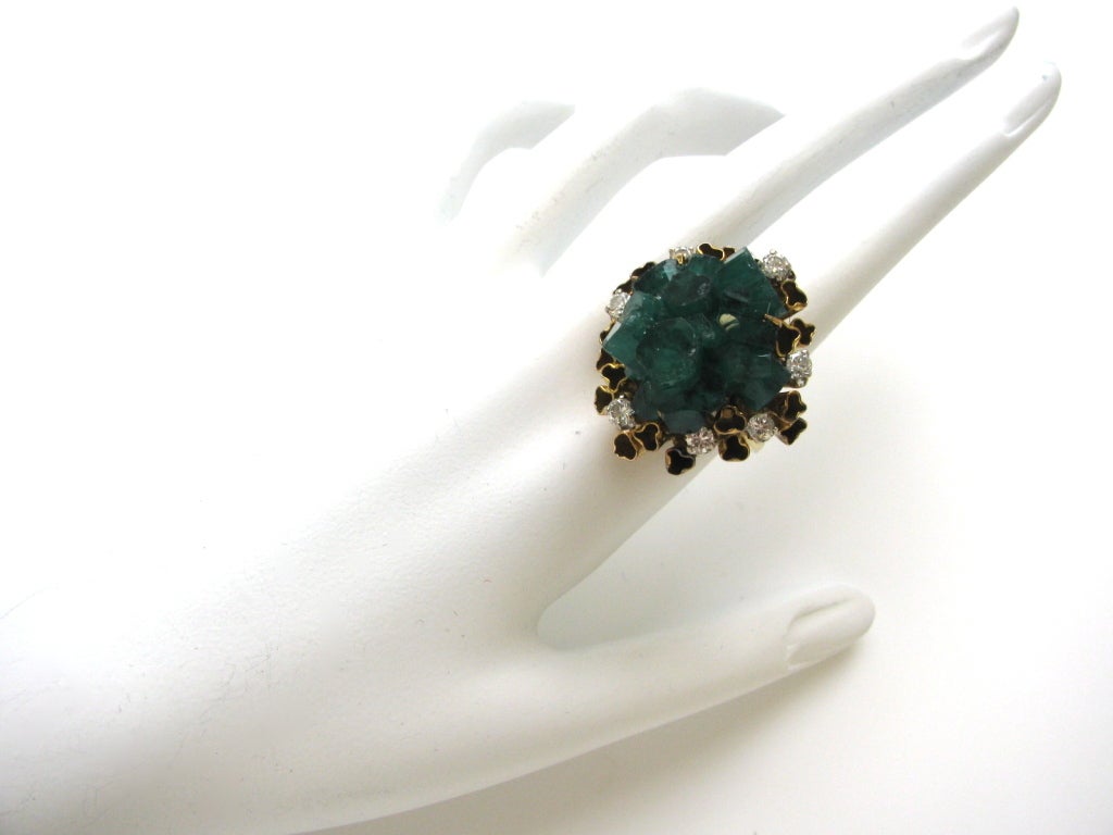 Women's Chatham Man Made Emerald and Gold Cocktail Ring c1960