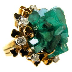 Chatham Man Made Smaragd und Gold Cocktail Ring c1960
