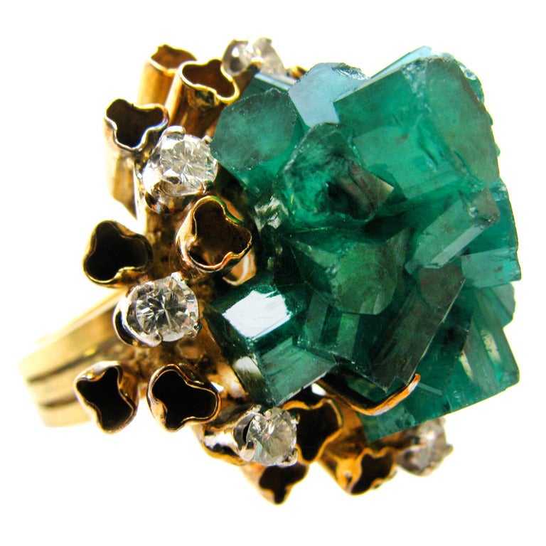 Chatham Man Made Emerald and Gold Cocktail Ring c1960