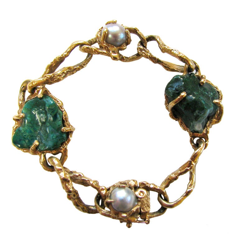 Arthur King Pearl Malachite Gold Bracelet