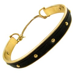 Vintage Gucci A Leather Gold Bangle Bracelet c1970