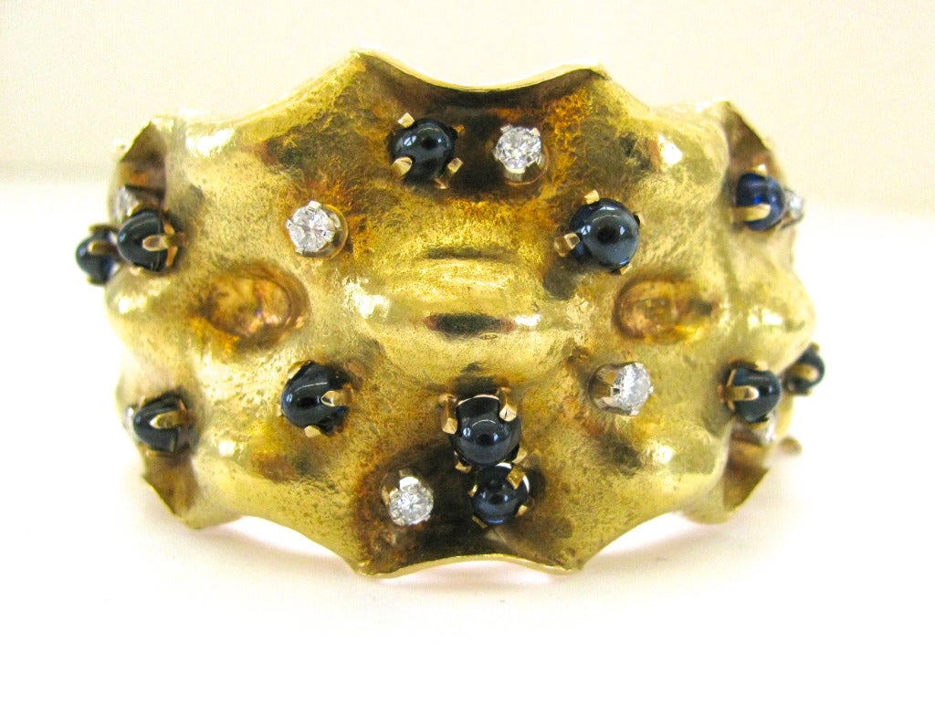 Women's Sapphire Diamond Gold Bangle Bracelet circa 1950
