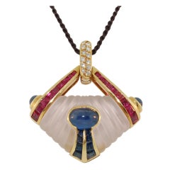 FRED PARIS Gold Cabochon Blue Sapphire & Ruby Diamond  Pendant