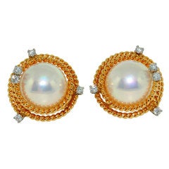 TIFFANY & CO. Schlumberger Gold & Pearl Diamond Rope Earrings