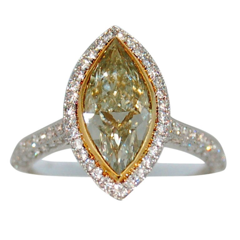 Fancy Grayish Yellowish Green 2.11 CT. Marquise Diamond Ring at 1stdibs