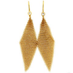 TIFFANY & CO. Elsa Peretti Gold 0.25 Carat Diamond Mesh Earrings