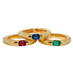 CARTIER Gold Ellipse Emerald, Ruby and Sapphire Rings