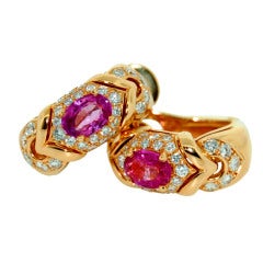 BULGARI  Alveare Diamond and Pink Sapphire Gold Earrings