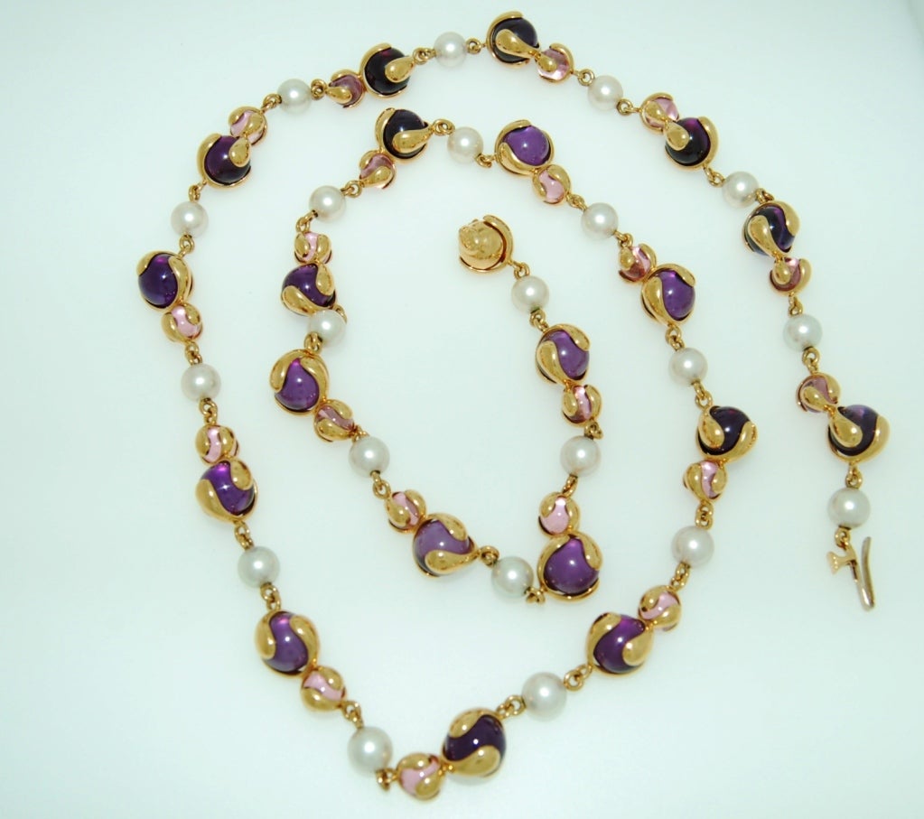 MARINA B Gold Cardan Perles Long Necklace at 1stDibs
