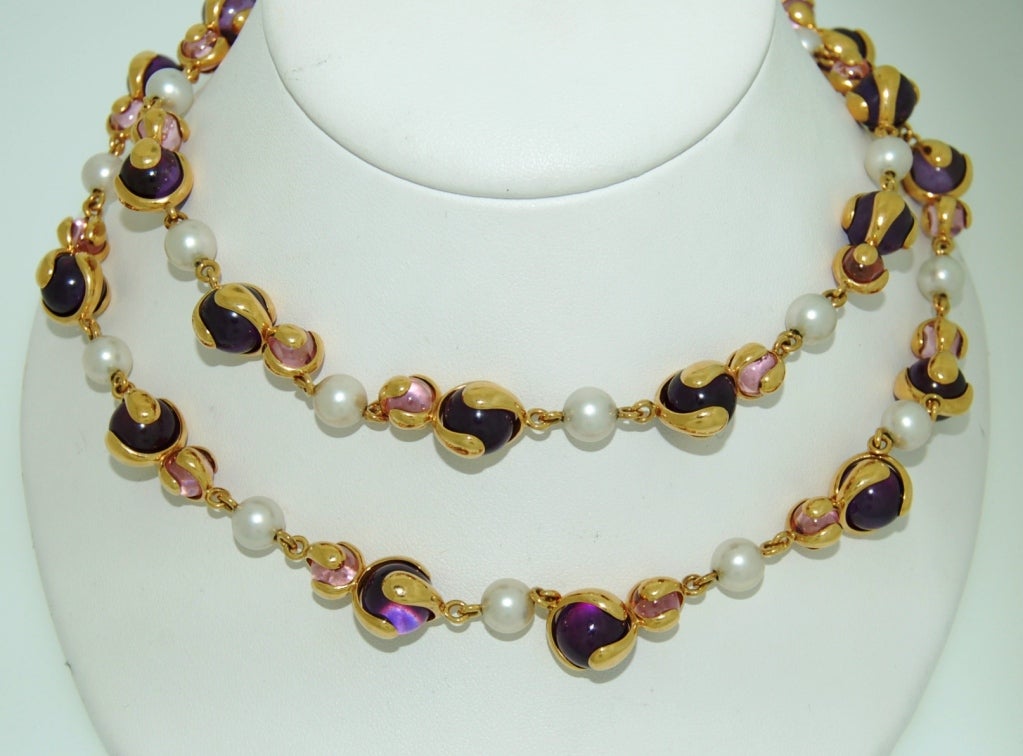 Contemporary MARINA B Gold Cardan Perles Long Necklace