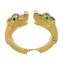 DAVID WEBB Gold 2.88 CT Diamond Emerald Head Cuff Bracelet