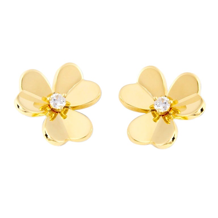 VAN CLEEF and ARPELS Gold and Diamond Frivole Earclips Small Model For ...
