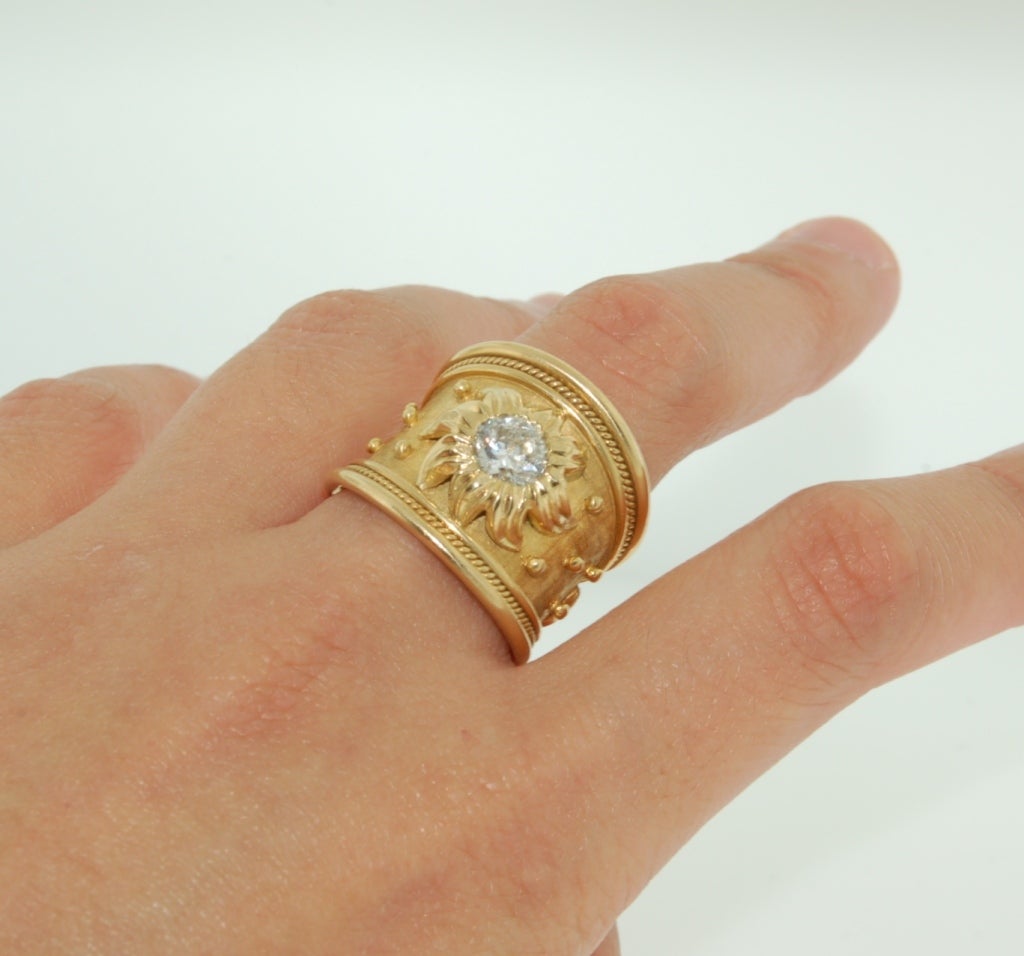 ELIZABETH GAGE Gold Diamond Templar Ring In Excellent Condition In Los Angeles, CA