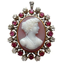 Victorian Hardstone Cameo With Rubies and Diamonds