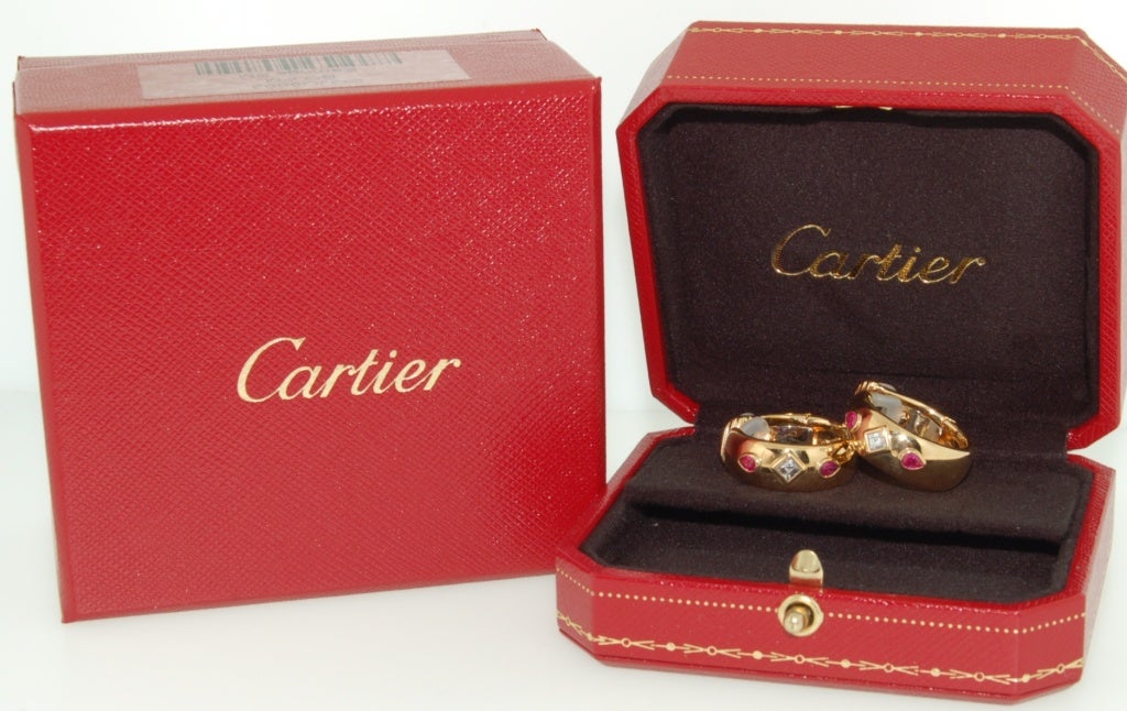 CARTIER Gold Ruby & Asscher Cut Diamond Earrings