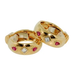 CARTIER Gold Ruby & Asscher Cut Diamond Earrings