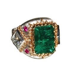 5.00 Carat Colombian Emerald Platinum & Gold Diamond Ring