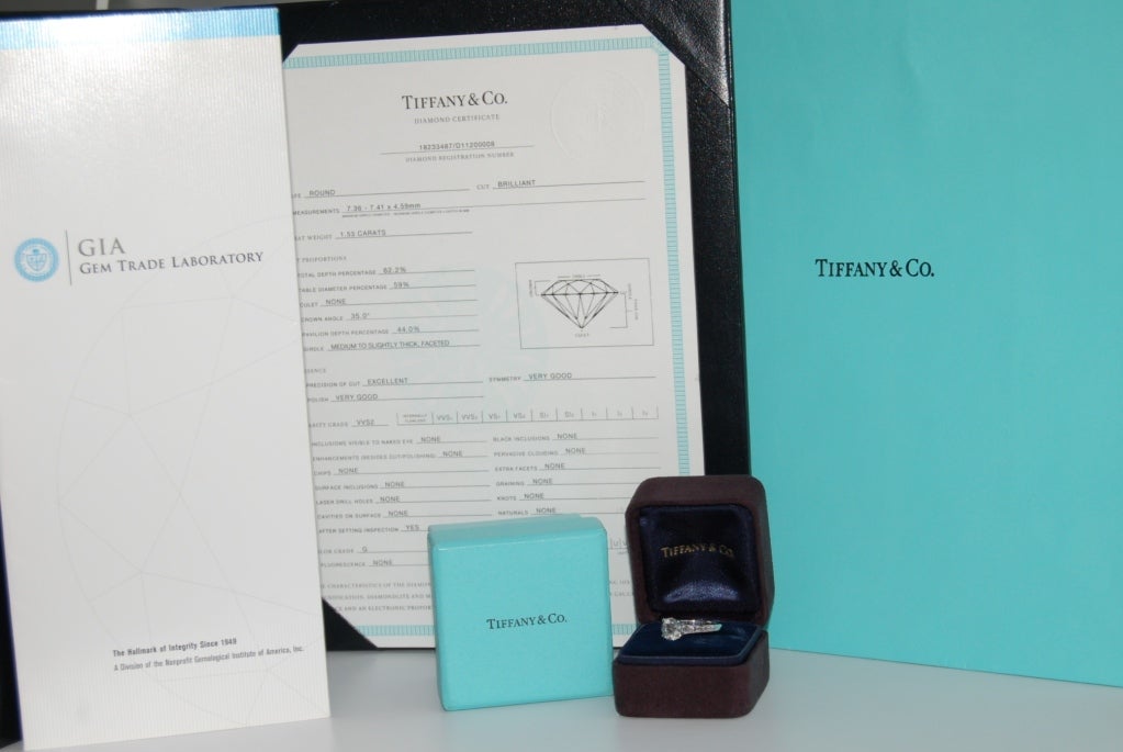 TIFFANY & CO. Platinum  1.53 Carat Round Brilliant with Square-cut Band Ring In Excellent Condition In Los Angeles, CA
