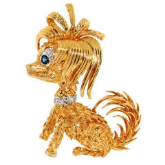 KUTCHINSKY London Gold Dog Diamond Sapphire Brooch