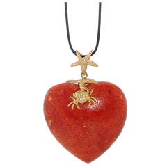 R. CIPULLO Coral Heart Pendant Necklace