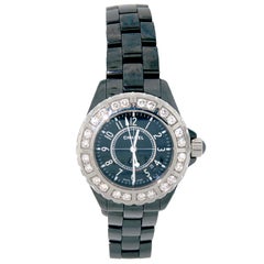 CHANEL Ltd Ed J12 Black Ceramic Watch with Diamond Bezel-33mm
