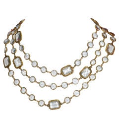 CHANEL Blue Gray Crystal Sautoir Necklace
