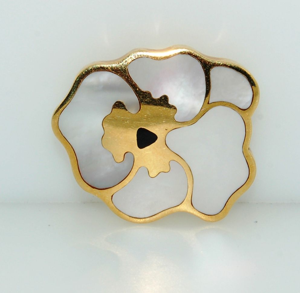 TIFFANY & CO Inlaid Gold Pansy Flower Brooch/Pendant