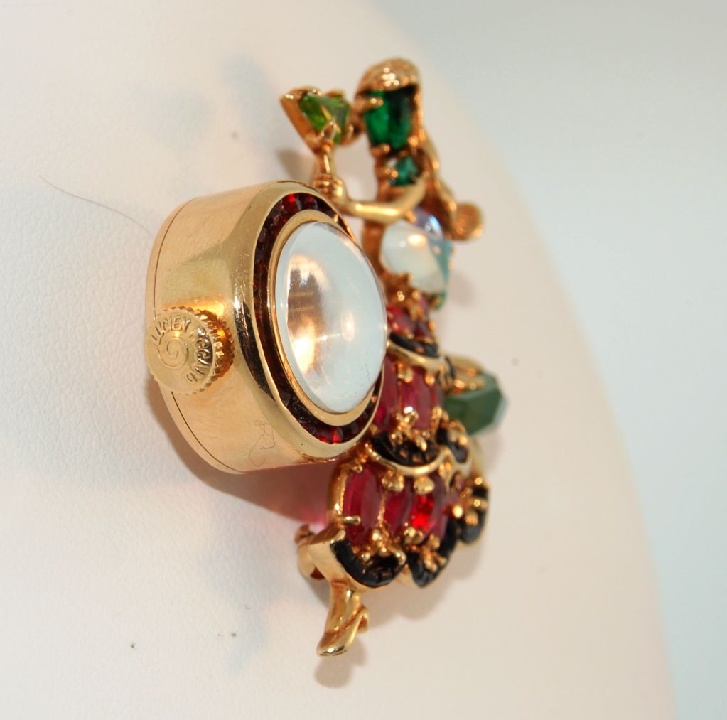 Lucien Piccard Gold Lapel Watch With Semi-Precious Stones