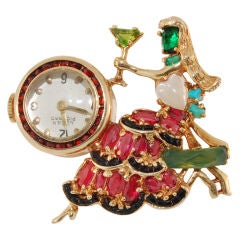 Lucien Piccard Gold Lapel Watch With Semi-Precious Stones
