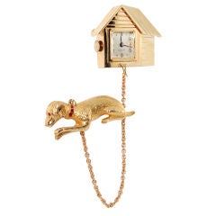 Retro Gold Dog and Kennel Lapel Watch