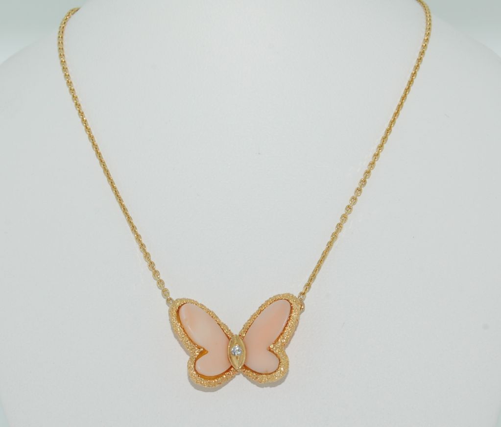VAN CLEEF & ARPELS  Coral Diamond Butterfly Necklace 1