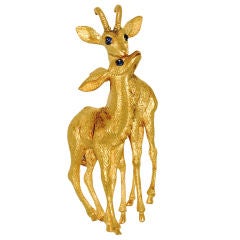 HERMES PARIS Gold Antelope Sapphire Brooch