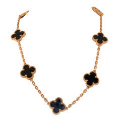 Vintage VAN CLEEF & ARPELS 10 Motif Onyx Gold Alhambra Necklace