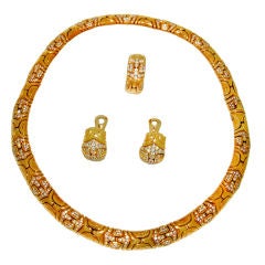 BULGARI Gold Diamond Necklace Earrings Ring Set
