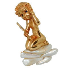 RUSER Gold Monday's Child Pearl Sapphire Brooch