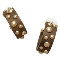 Wood and Gold Bead Hoop Earrings