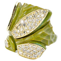 Vintage Chartreuse Bakelite Diamond Ring