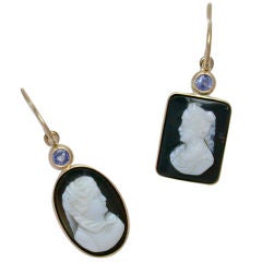 Cameo Earrings with Blue Sapphires Cameo Earrings with Blue Sapphires