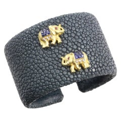 Gray Shagreen and Elephant Cuff Bracelet