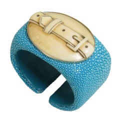 Turquoise Shagreen and Ivory Buckle Cuff