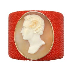 Orange Shagreen Cuff with Cameo