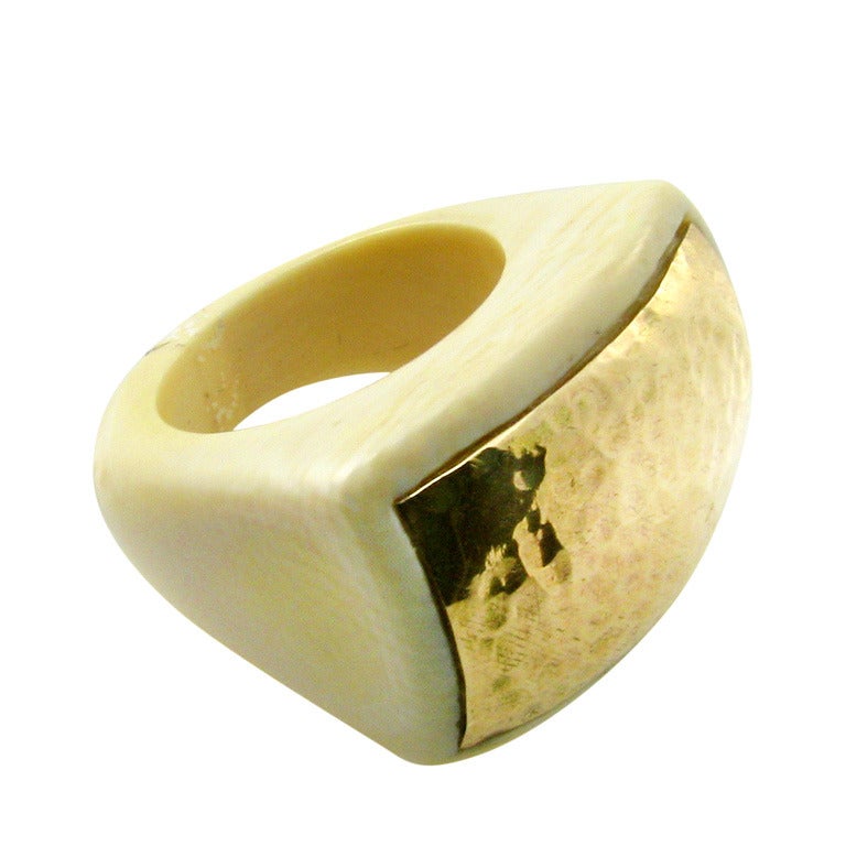 Hammered Ivory Gold Cocktail Ring For Sale