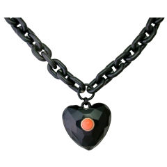 Vintage Black Heart Bakelite Pendant Necklace