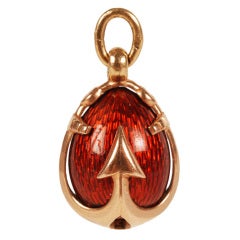 FABERGE AUGUST HOLMSTROM Red Guilloche Egg with Anchors