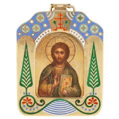 OVCHINNIKOV Russian  Enamel Icon  of Christ Pantocrator
