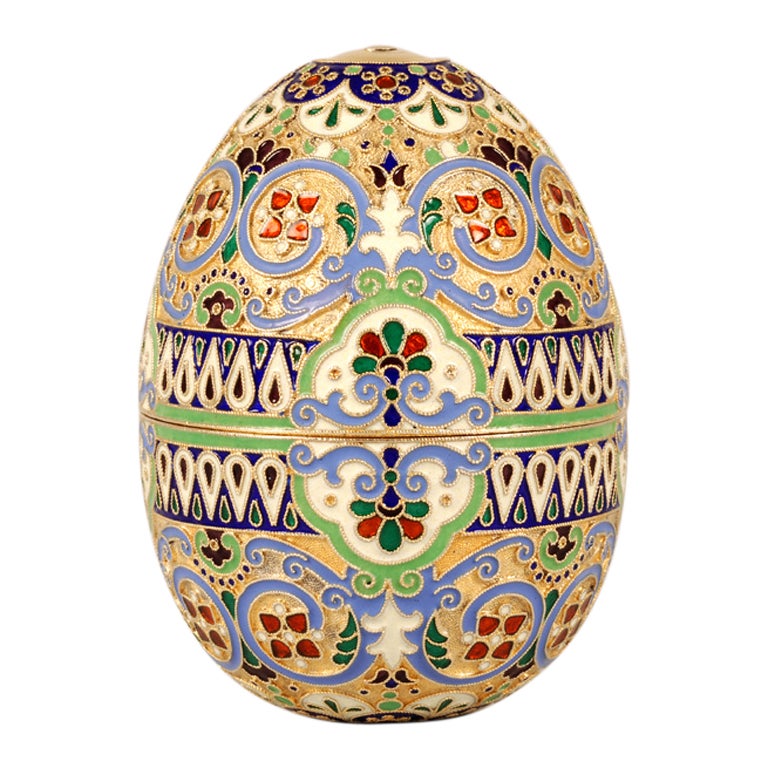Antique Russian Cloisonné Enamel Easter Egg by Moscow's 11th Artel