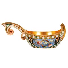 Antique Russian Art Nouveau Shaded Cloisonné Enamel Kovsh by the 11th Artel 10
